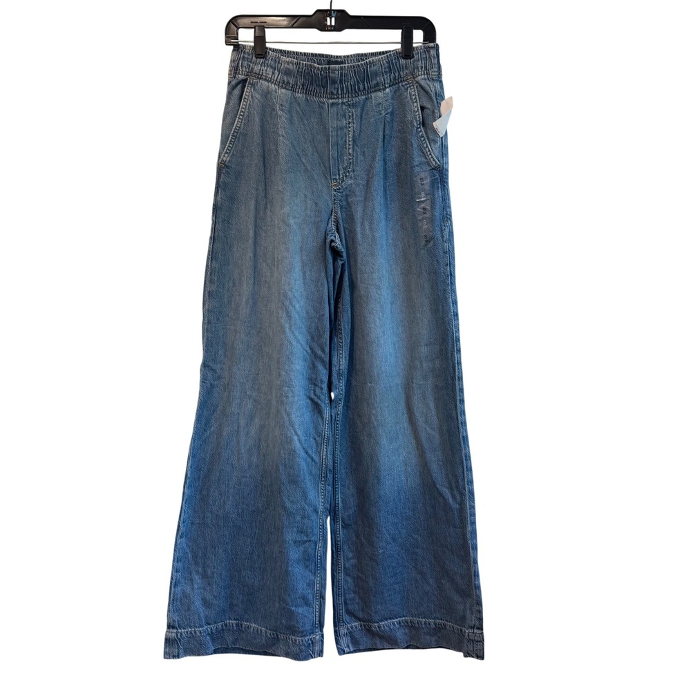 GAP Womens Small Tall Wide Leg Denim Pull On Pants Blue High Rise NWT